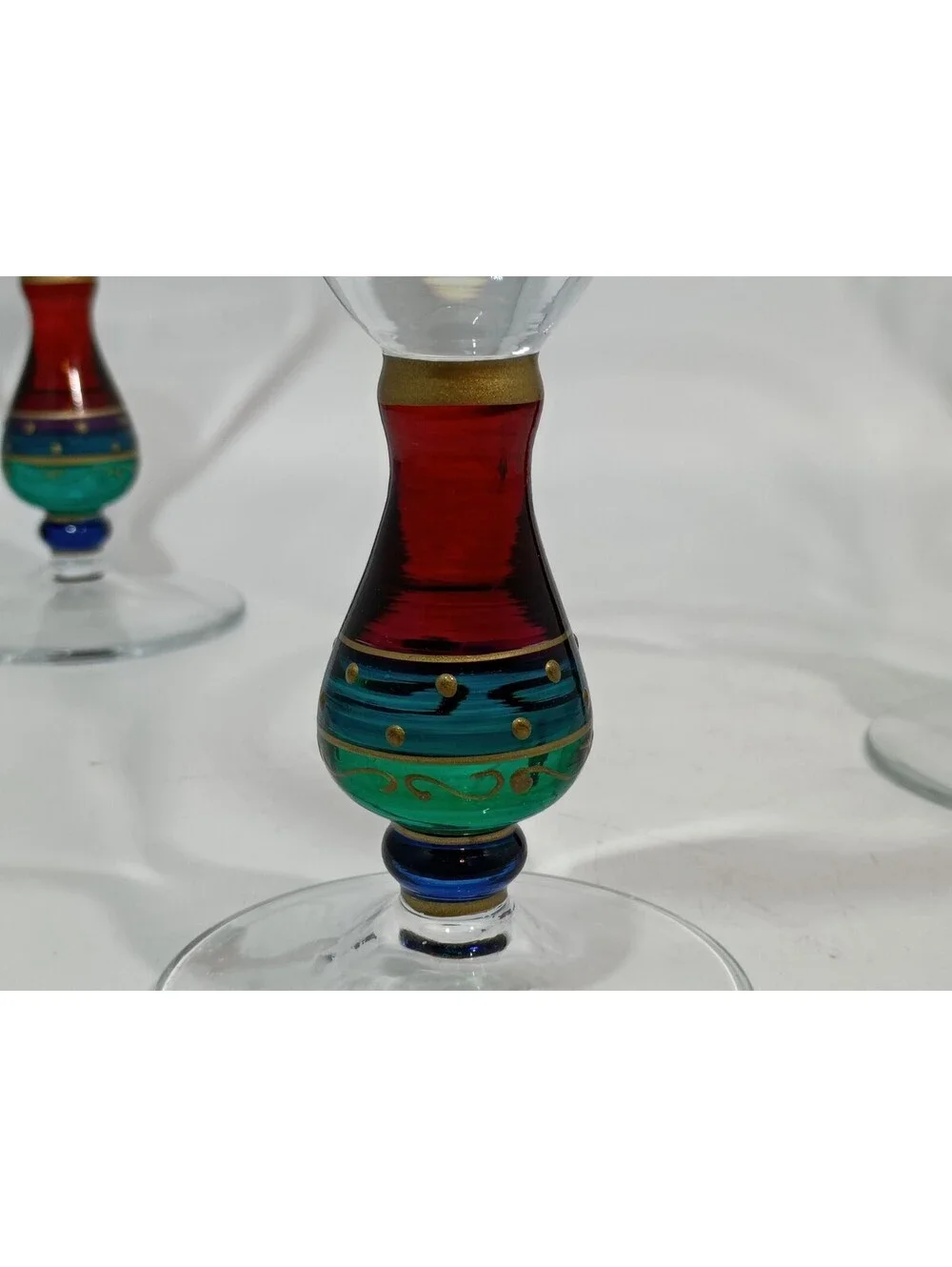 VTG Set of 4 Pier 1 Stain Glass Hand Painted Stem Martini Margarita Glasses